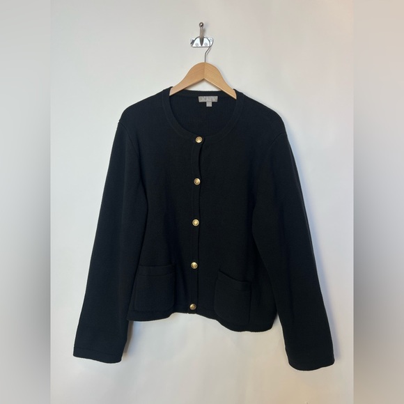 J.Crew Emilie Patch-Pocket Sweater Lady Jacket Cardigan Black Gold‎ Buttons XXL - Picture 2 of 10